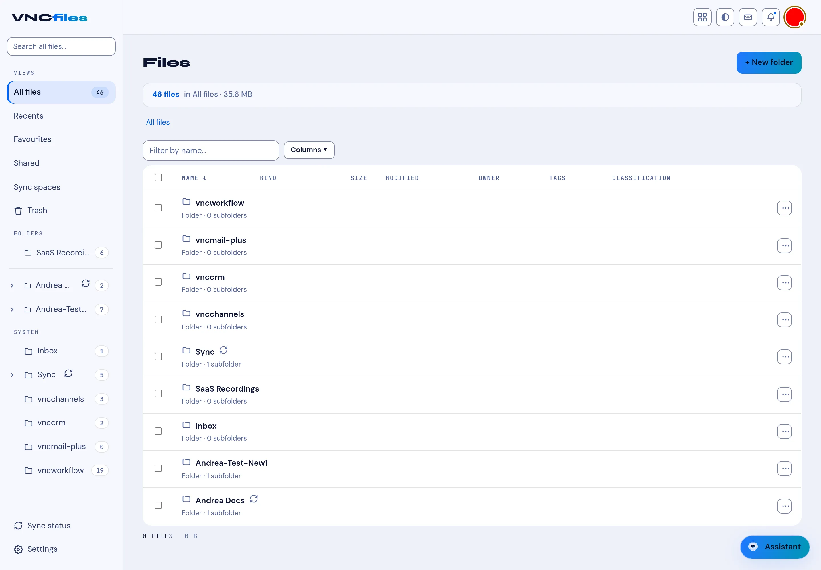 The All files list with Filter by name and Columns