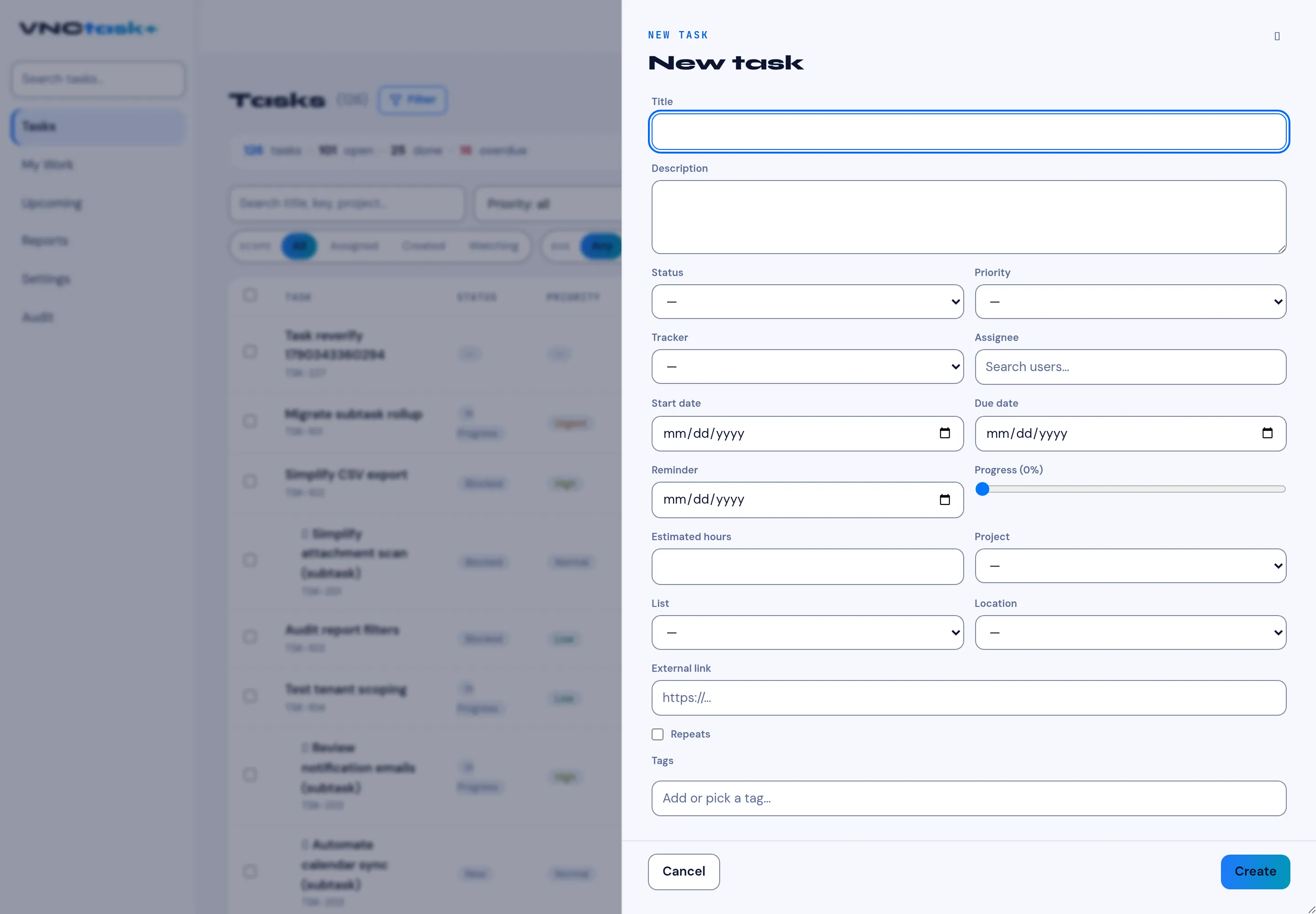 Creating a task in VNCtask+
