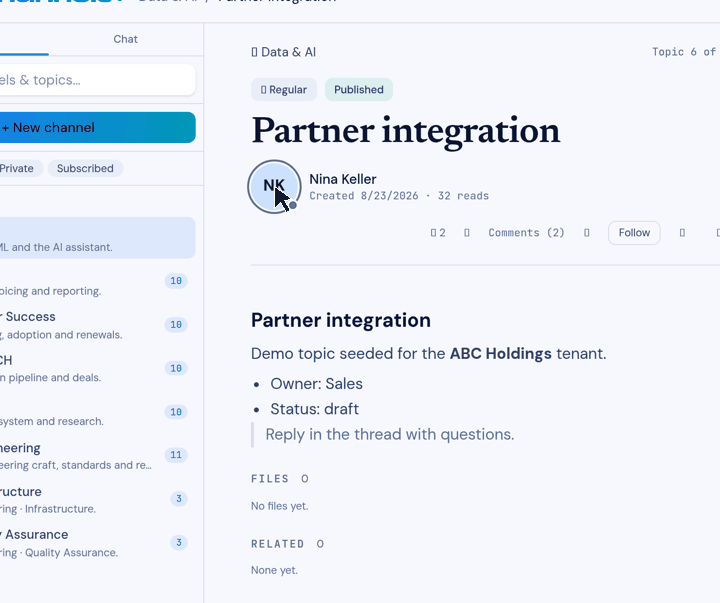 The Action Wheel opening on a person — Chat, Mail, Video, Share, Task, Ticket, Meeting and Profile